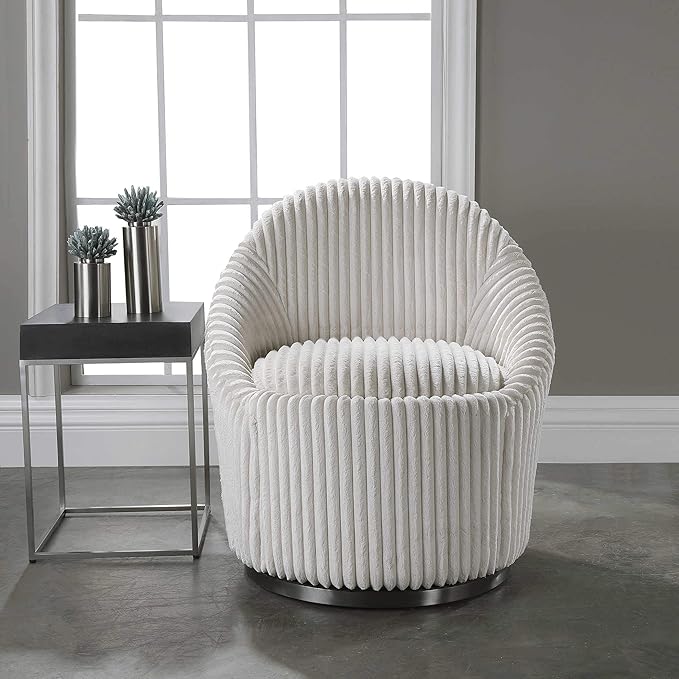 Morden Fort Mid Century 360° Swivel Chair Barrel Accent Sofa Chairs Luxury Corduroy Modern Upholstered Chair Durable Stainless Pedestal Round Armless Chairs for Living Room Bedroom Office Beige