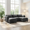 Amada Sectional Couches for Living Room U-Shaped Comfy Cloud Modular Sectional Sofa 5-Seater Chenille Deep Seat Sofa Sleeper with 2 Movable Ottomans &amp Throw Pillows (Grey)