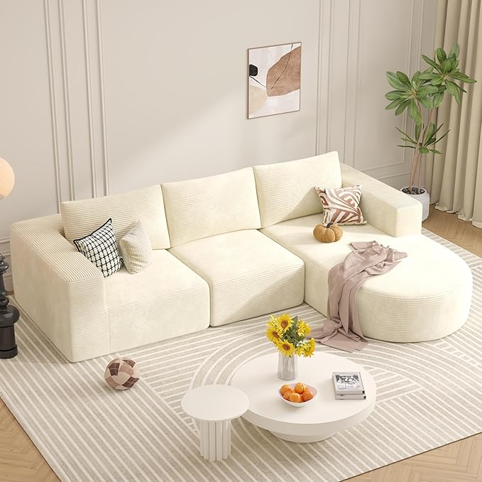 L-Shaped Boneless Couch104 Couches for Living Room with Curved ChaiseModular Sectional Sofa with Deep SeatModern Cozy Cloud Compression SofasNo Assembly Required(Beige) 1PCS