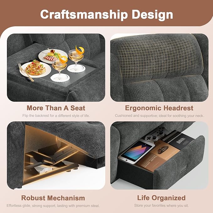 Recliner Sofa Fabric Reclining Sofa 3 Seater Massage Flip Back Sets with Heavy Weight Capacity RV Loveseat Clearance Recliner Couch with Storage Cup Holders Wall Hugger Couches for Living Room