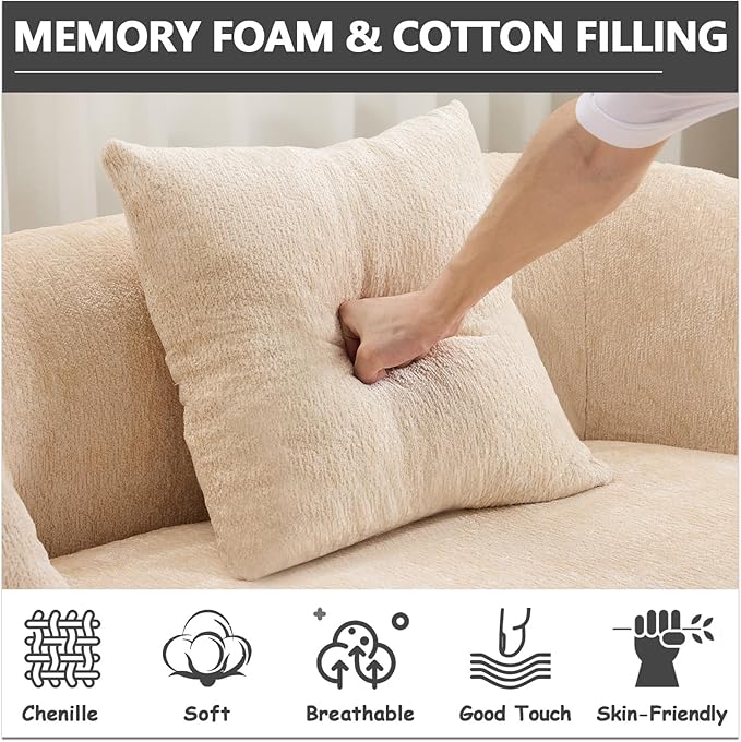 67 Curved Loveseat Sofa with 2 Pillows Boneless Curved Couch with Round Armrest Cloud Sofa for Living Room Bedroom Small Spaces Teddy Modern Compressed No Assembly (Beige Warm)