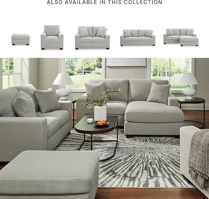 Signature Design by Ashley Ammon Casual Anti Sag Loveseat with Loose Seat Cushion and 2 Accent Pillows Light Gray