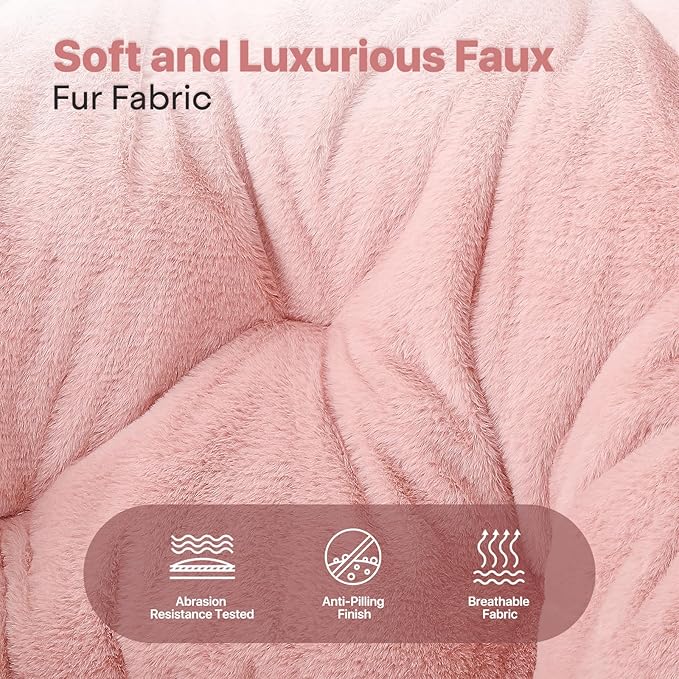 Round Comfy Saucer Chair Metal Frame Cozy Lounge Lazy Chair Folding Faux Fur Saucer Chair for Adults Foldable Papasan Moon Chair for Bedroom Living Room Dorm (Pink Seat/Gold Stand)