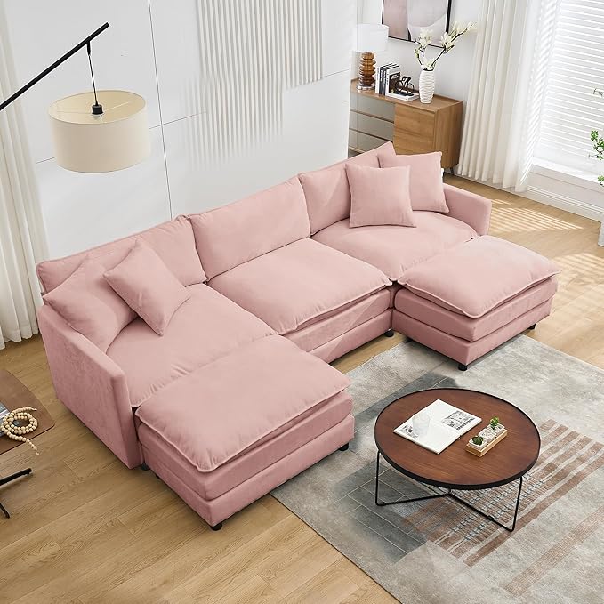 Modular Sectional Sofa Convertible U Shaped Cloud Couch with Memory Foam Comfy Modular Sofa with Ottomans Chenille Fabric for Living Room