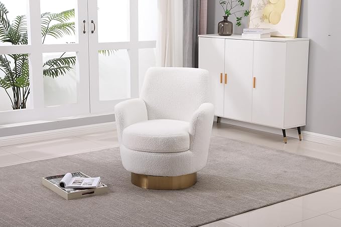 Swivel Accent Chair Modern Teddy American Design Swivel Round Barrel Chairs Upholstered Cozy Style for Living Room Bedroom Home Office (Teddy Ivory 1 Pack)
