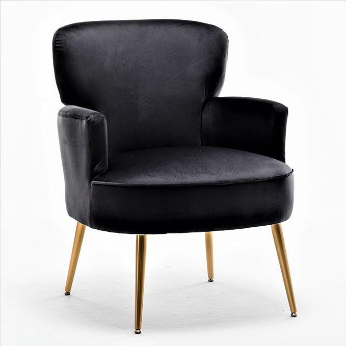 Trendy Velvet Accent Chair with Gold Metal Legs Upholstered Armchair for Small to Mid-Size Spaces Modern Living Room Bedroom Vanity Desk and Entryway Black