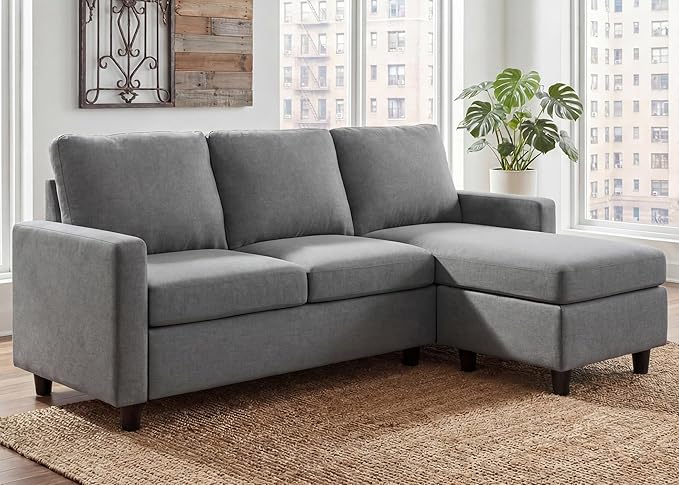HONBAY Convertible Sectional Sofa Convertible L Shaped Couch with Reversible Chaise Sectional Couch for Small Space Apartment Grey