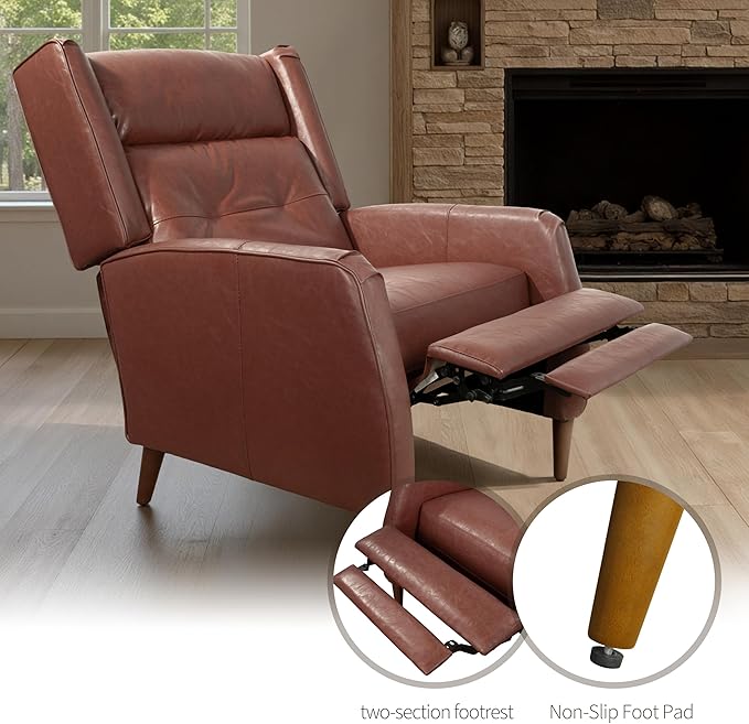 Art Leon Mid Century Modern Accent Chair - Faux Leather Armchair with Ottoman Modular Single Sofa Adjust The Seatback Chair Comfy Lounge Side Chair for Bedroom Living Room Brown