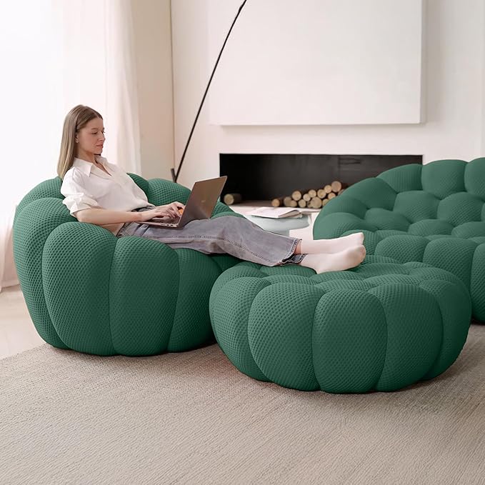 Bubble Couch 49.21'' Oversized Bubble Chair Modern Lazy Floor Sofa Oversized Bubble Sofa Lounge Chair 3D Honeycomb Shape Curved Sofas for Living Room (Green)