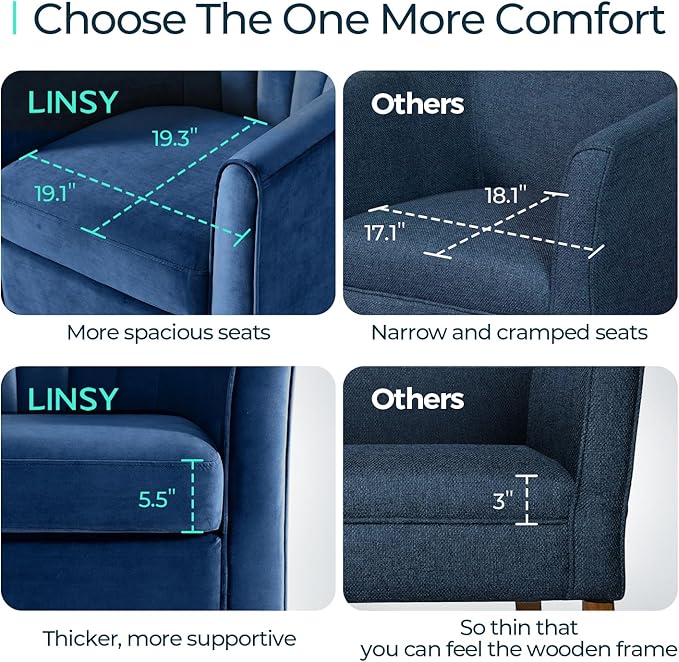 LINSY Swivel Accent Chair with Ottoman: Small Velvet Barrel Chair 360 Swivel Modern Armchair Upholstered Reading Chair with Footrest for Living Room Bedroom Study Room (Blue)