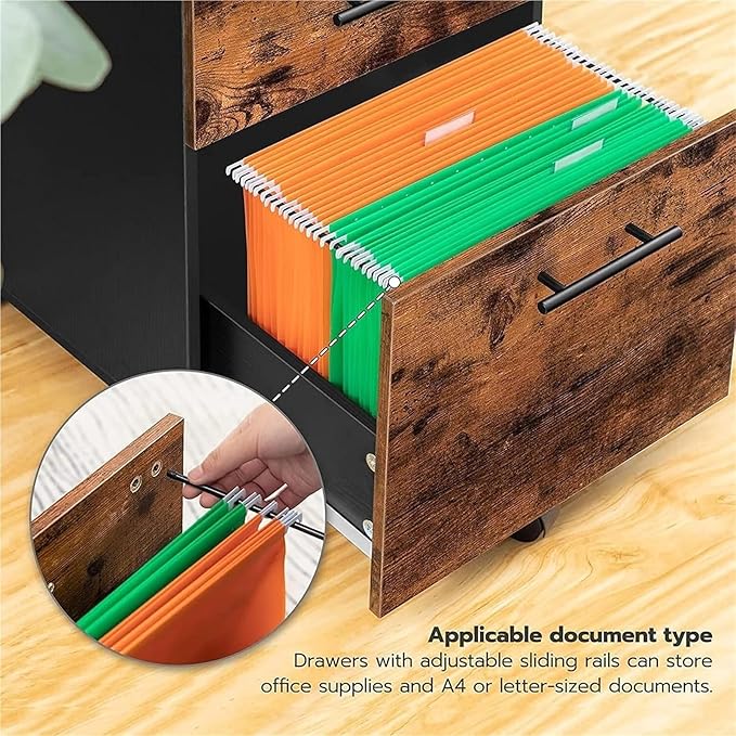 3-Drawer Mobile Filing Cabinet with 5 Wheels Suitable for Home Offices(Gold)