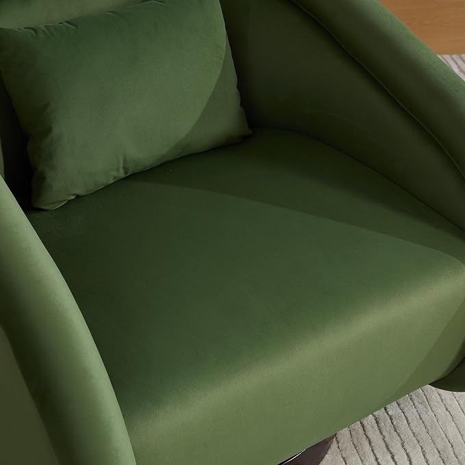 KEIKI 30.7 Swivel Accent Chair 360° Rotating Velvet Upholstered Armchair with Curved Back Single Sofa Chair for Living Room Bedroom Office Green