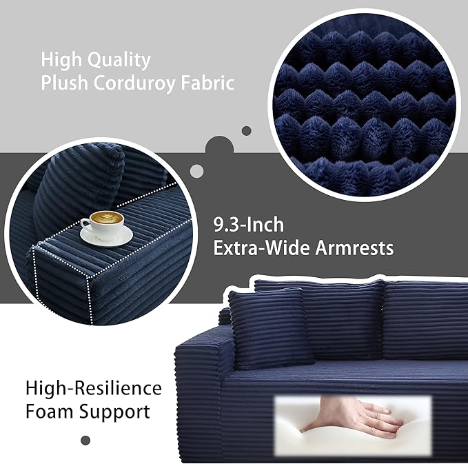 Sectional Couch with L-Shape Chaise 103 Modular Sectional Sofa with Deep Seat Modern Corduroy Couch Lazy Compression Sofa for Living Room No Assembly Required Left Facing Chaise Blue
