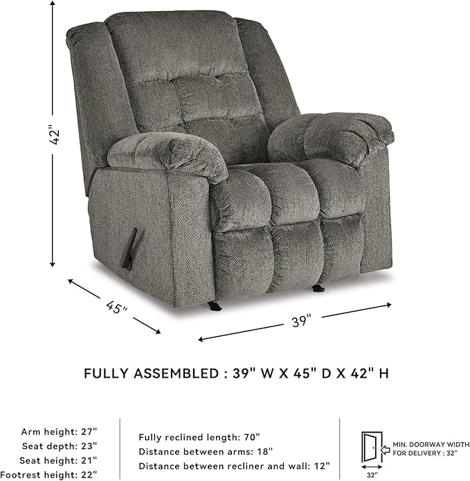 Signature Design by Ashley Kegler Contemporary Tufted Manual Rocker Recliner Gray