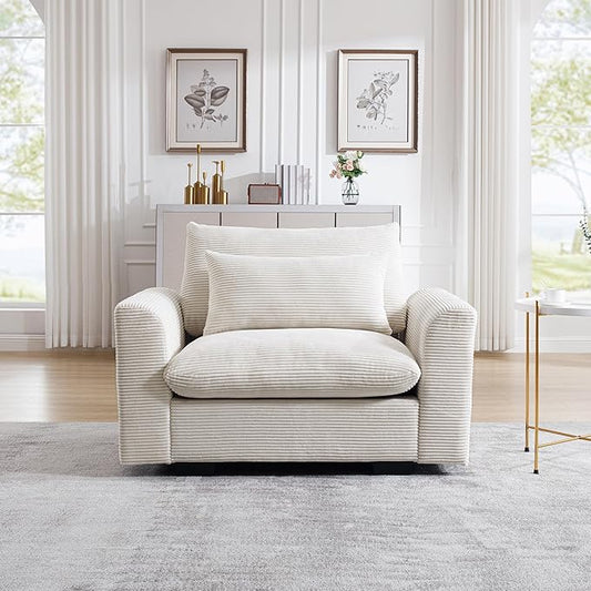Oversized Modular Sectional Sofa 51 Inch Single Seat Sofa Corduroy Deep Seat Comfy Couch Armchair with Waist Pillow for Living Room Apartment Beige