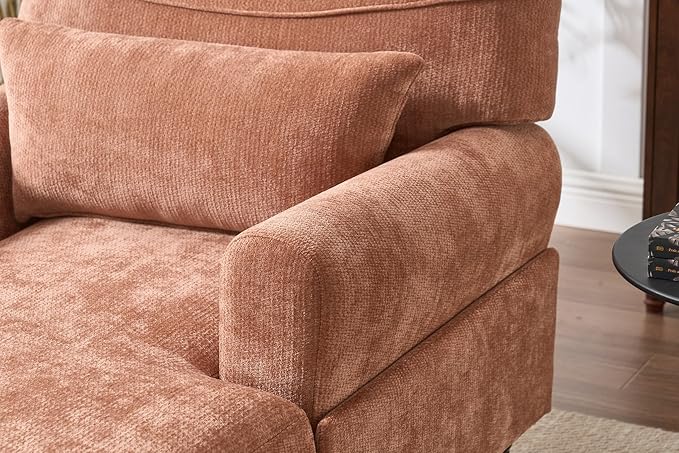 51'' Chaise Lounge Chair Indoor Accent Upholstered Reading Side Armchair Comfy Leisure Sleeper Sofa Chair Chenille Recliner Arm Chairs for Living Room &amp Bedroom Easy Assembly (Orange) | Modern