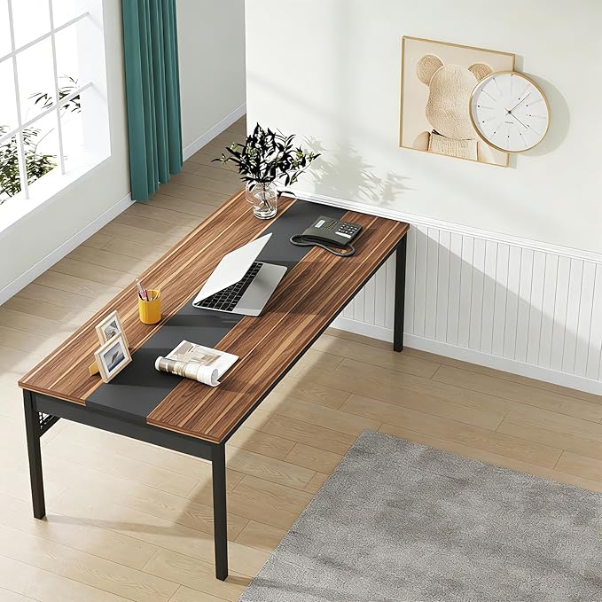 Tribesigns 70.8-Inch Executive Desk Large Office Computer Desk Workstation Modern Simple Style Laptop Desk Study Writing Table Business Furniture for Home Office (Brown and Black)