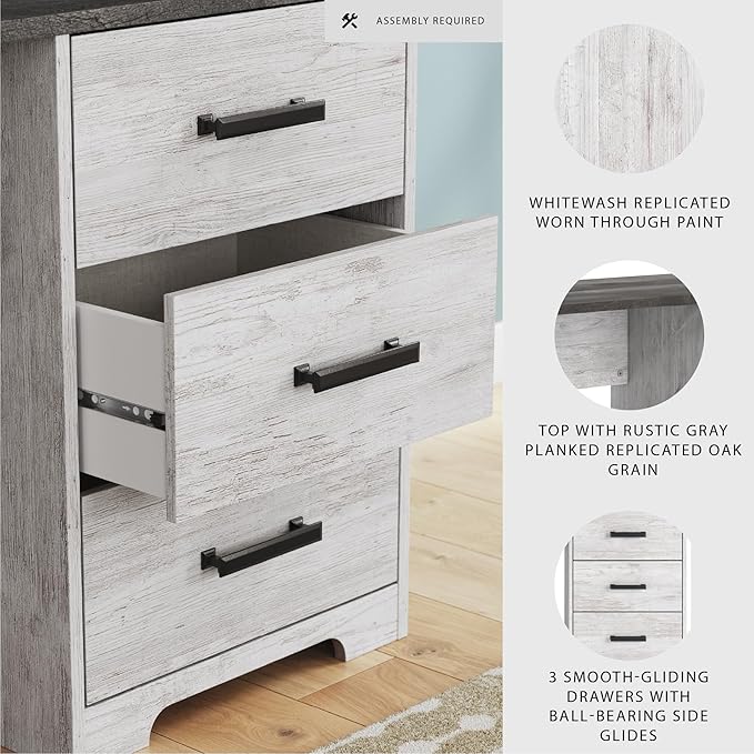 Signature Design by Ashley Shawburn Farmhouse 3-Drawer 54 Home Office Desk White &amp Gray