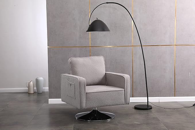 Modern Teddy Fabric Swivel Accent Chair Comfy Armchair with 360 Degree Swiveling for Living Room Bedroom Reading Room Home Office (Grey)