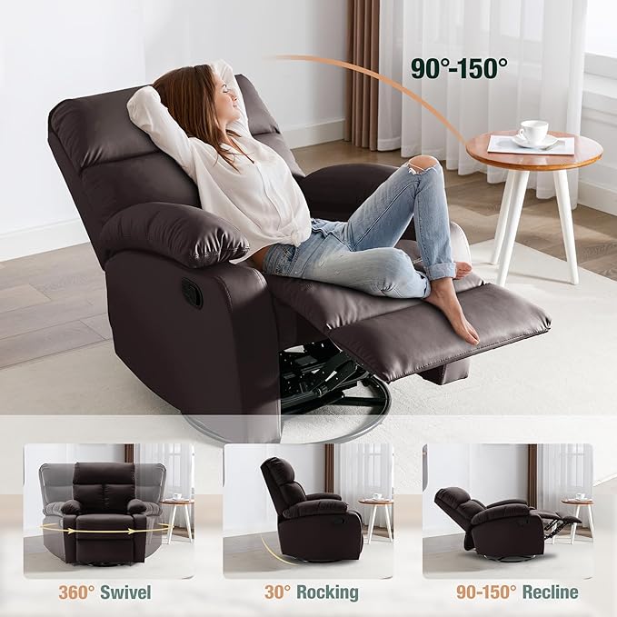 Swivel Rocker Recliner Rocking Recliners Chair for Small Spaces Small Rocker Recliner Chair Nursery Rocking Chairs for Living Room RV Nursery Brown