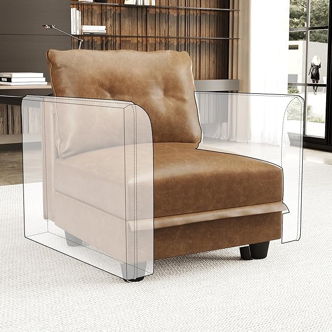 LLappuil Modular Sectional Sofa Middle Module Storage Seat for Customizable Couch Accent Armless Chair Modern Brown Faux Leather