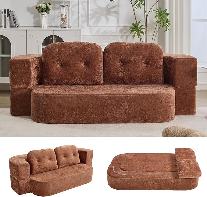 78.7 W Boneless Cloud Loveseat Sofa 2 in 1 Convertible Floor Folding Couch Bed No Assembly Compressed Foam Lounge Sofa Sleeper for Dorm Apartment Office Bedroom Living Room Small Spaces