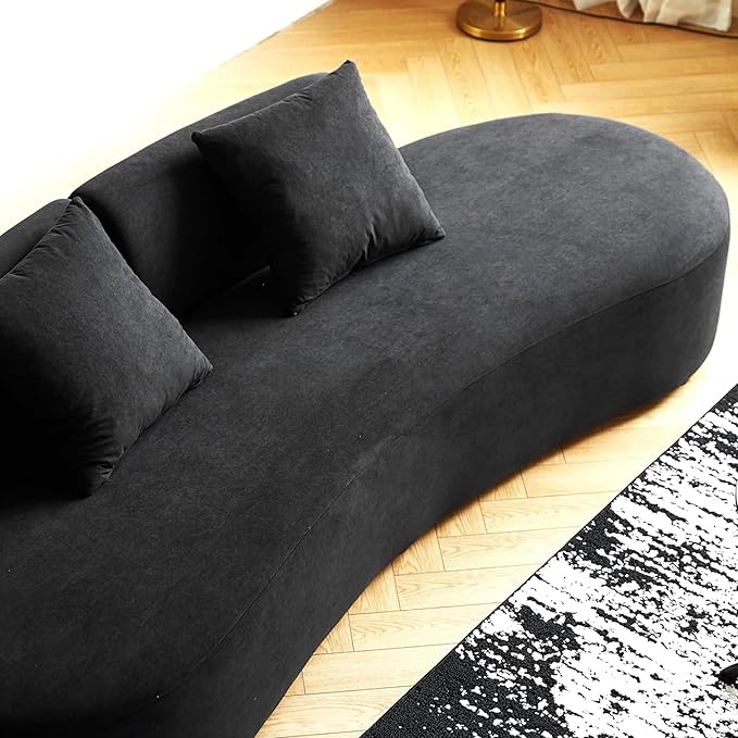 90 Curved Sofa with Throw Pillows 4 Seater Luxury Velvet Couch with Half Moon Design and High-Density Foam Ideal for Modern Living Room Office &amp Apartment Black