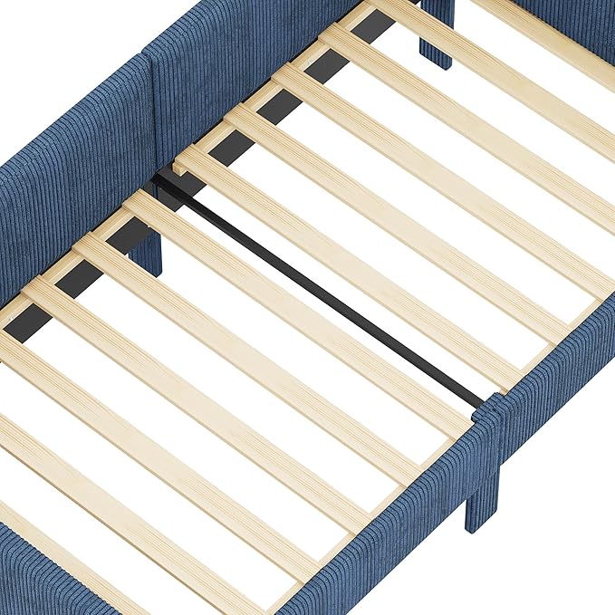Twin Size Daybed L-Shaped Modern Corduroy Upholstered Sofa Day Bed Frame with Storage Drawers for Living Room Bedroom Guest Room No Box Spring Needed (Blue)