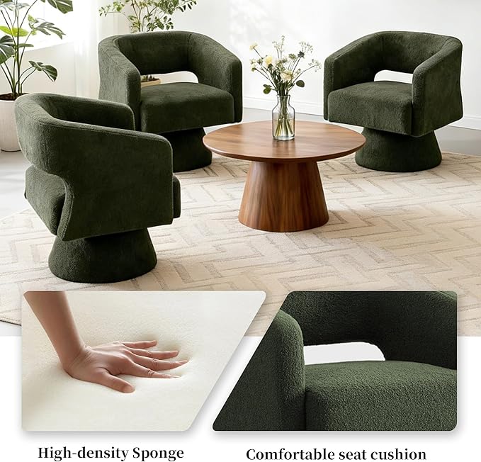 Accent Barrel Chair Set of 2 Modern Teddy Bear Velvet Club Chair 360° Swivel Degree Dressing Chair Suitable for Living Room Reading Room Bedrooms Office Green