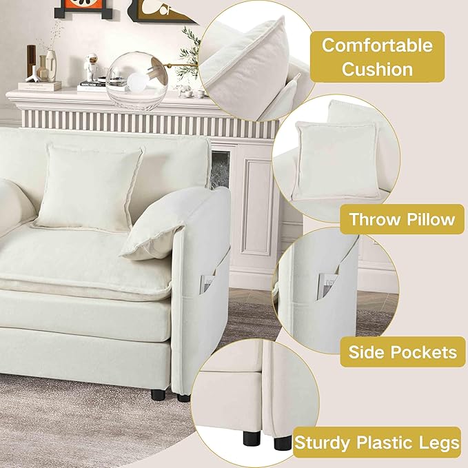 Modular Oversized Sofa Chair - 41.73 Chenille Upholstered Armchair w/Removable Pillow &amp Storage Pockets Heavy Duty 800lbs Capacity DIY Sectional for Living Room &amp Apartment (Beige)