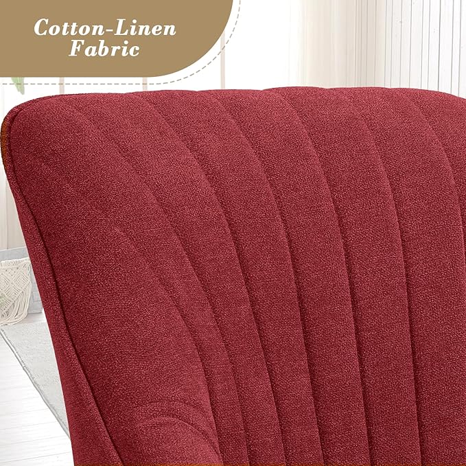 Athena Collection Swivel Modern Accent Chair Linen Upholstered Armchair Office Desk Chair No Wheels with Wooden Legs Comfy Vanity Chair Reading Chair for Bedroom Living Room Office Red