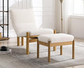 EALSON Modern Accent Chair with Ottoman Beige Fabric Upholstered Seater with High Backs Unique Design Wood Frame Armless for Living Room/Bedroom Reading/Office Use
