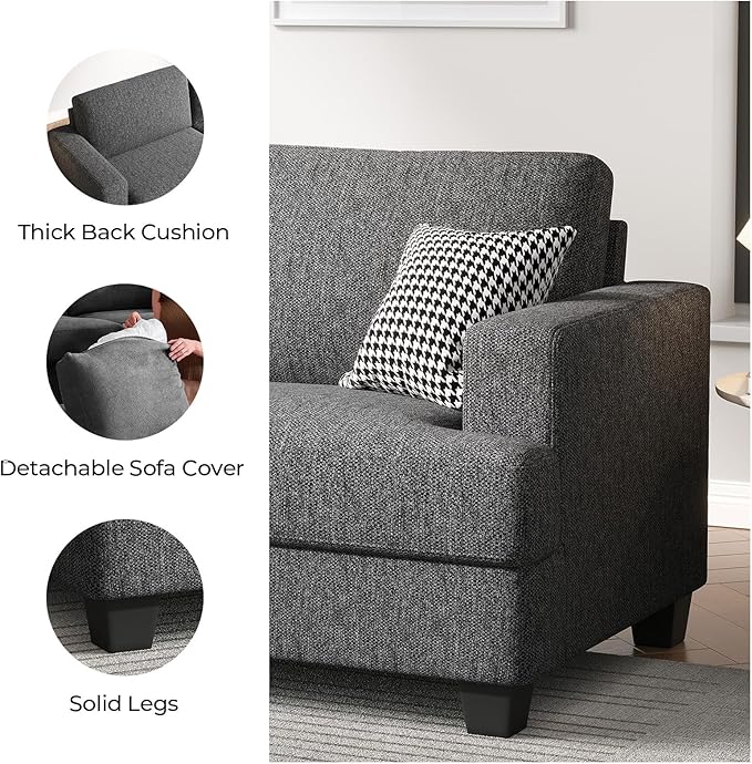 84 Inch Sofa with Extra Deep Seats Oversize Linen Fabric 2 Seater Sofa for Living RoomModern Couch and Loveseat Comfy Armrests and Seats and Backrests Easy Installation Dark Gray