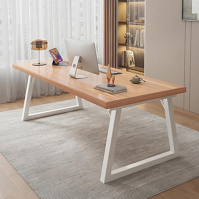 Solid Wood Computer Desk Natural Real Wooden and Metal Legs Home Office DeskIndustrial Executive Desk Workstation Modern Writing Desk Pc Table for Gaming Work Study(120x60x75cm(47x24x29inch) Wood)