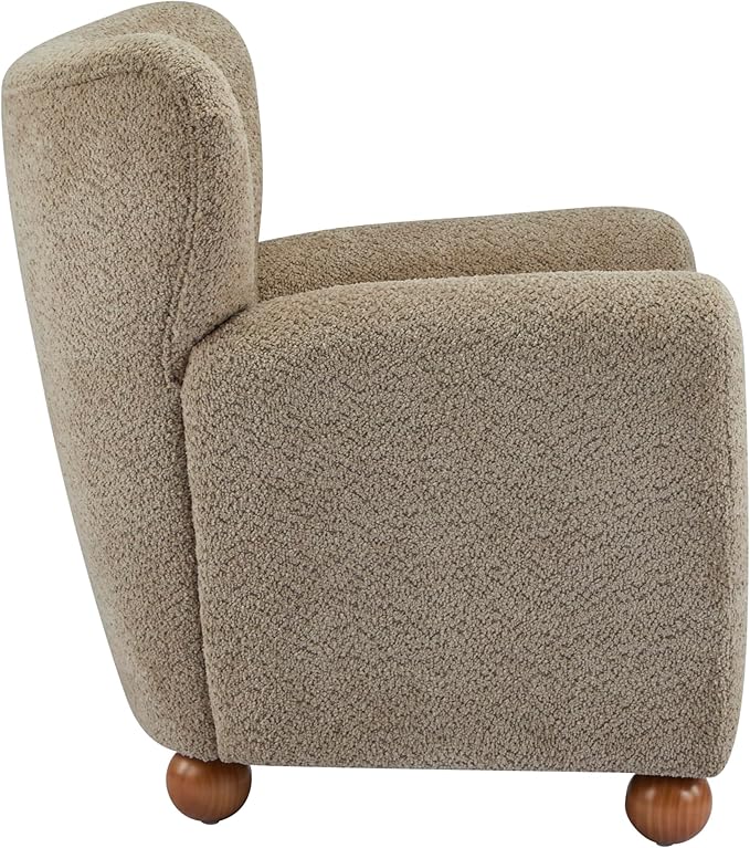 Christopher Knight Home Lindy Wingback Accent Chair Upholstered Armchair with Rounded Wooden Legs Curved Backrest Single Sofa Soft Cushion Seating Comfy Lounge Chair for Living Room Light Brown