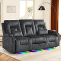 Houjud Wall Hugger Power Recliner Sofa 3-Seater RV Couch Reclining Sofa with LED Lights USB Ports Cup Holders Side Pockets Outlets Drawer for Living Room and Home Theater Velvet Grey