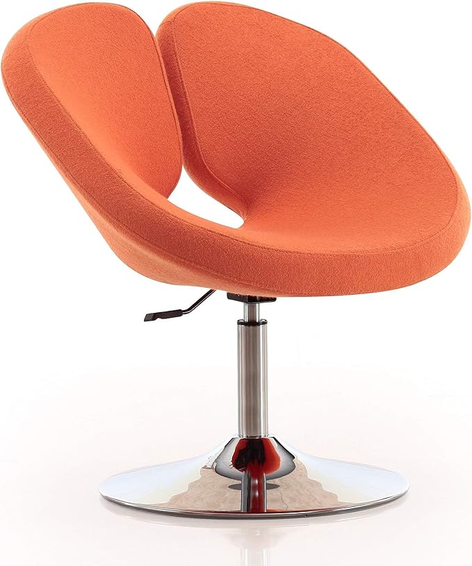 Manhattan Comfort Raspberry Mid Century Modern Living Room Round Seat Leather Accent Chair 22 Set of 2 Orange