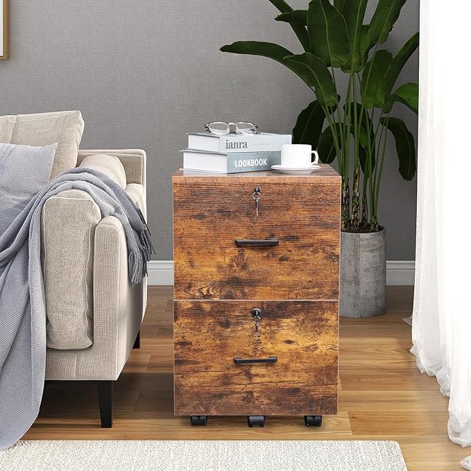 Rolling File Cabinet with LockUnder Desk Filing Cabinet fits Letter/Legal/A4 Size for Home OfficeMobile File Cabinet Office Storage Cabinet with Wheels Wood Storage Cabinet Rolling Storage Cabinet