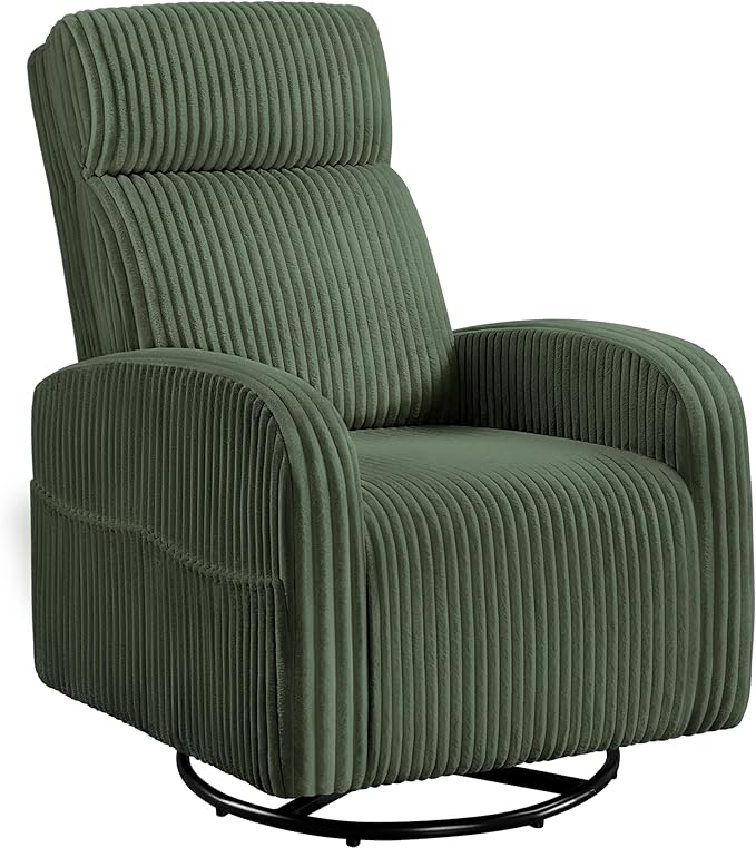 Yaheetech 360° Swivel Glider Chair for Nursery Rocking Chair Nursing Chair with Side Pockets Corduroy Glider for Living Room with High Back Dark Green