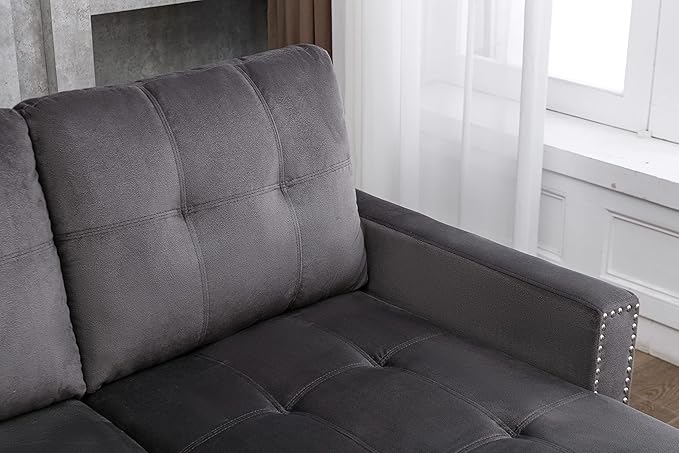 Merax 76.8 Pull Out Sleeper Reversible Sectional Storage Sofa BedConvertible Velvet Corner Sofa Bed and Reversible Storage Chaise L-Shaped Sleeper Sofa for Living RoomDark Gray