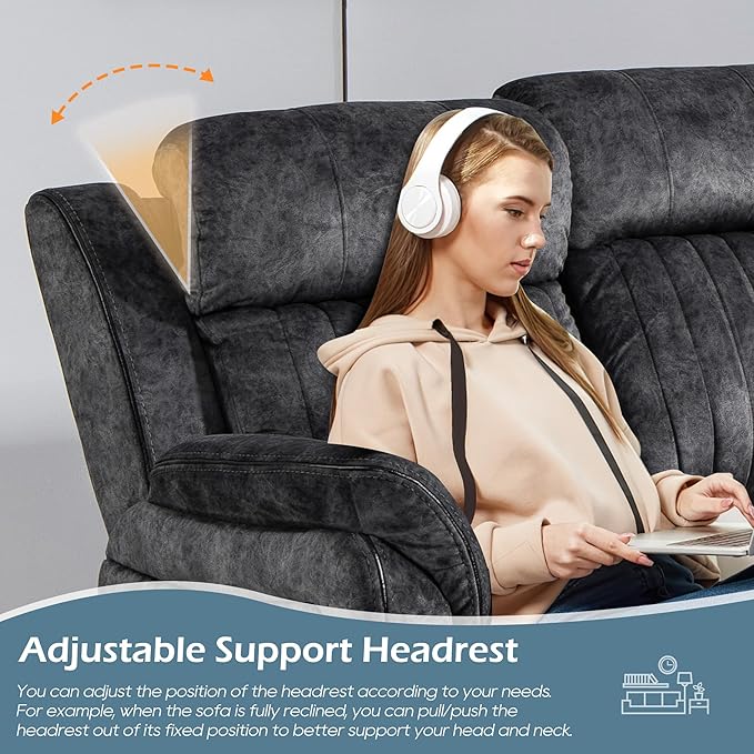 Zero Gravity Power Reclining Sofa with Adjustable Headrest Electric Reclining Couch with Wireless Charge USB Ports Power Loveseat Recliner Sofa for Living Room (Grey-Sofa)