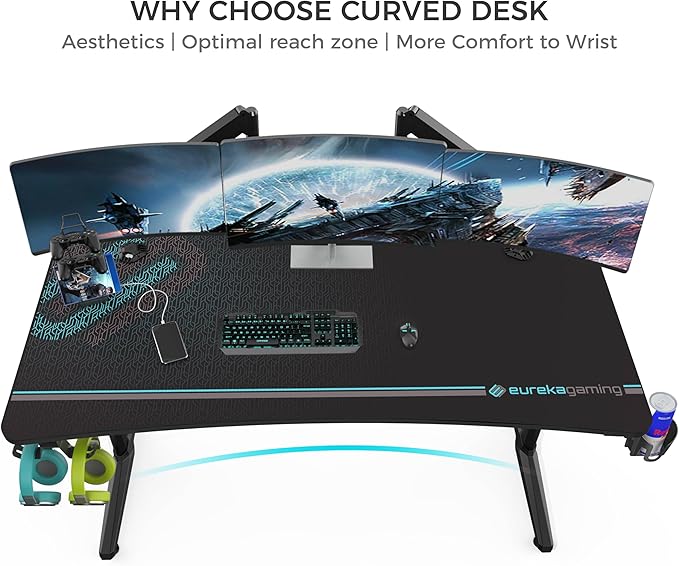 EUREKA ERGONOMIC Gaming Desk 60 Home Office Computer Desk New Polygon Legs Design Captain Series (60 Inch Black)