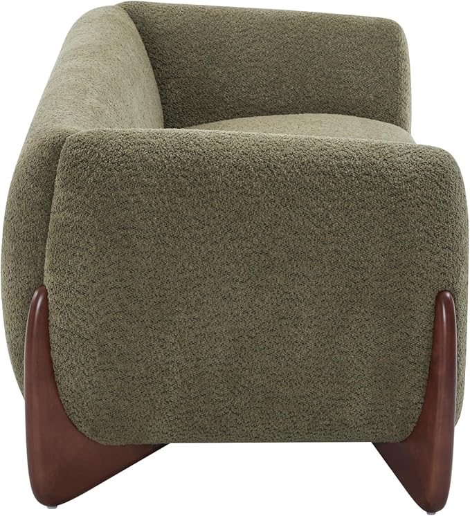 Christopher Knight Home Almab 82 Inches Sofa Couch Cozy Boucle Upholstered 3-Seater Sofa Wood Frame Couch Comfy Couches for Living Room and Office Modern Soft Plush Sofa Olive Green