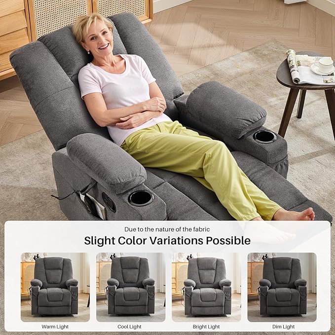 Recliner Chair with Massage and HeatChenille Recliner Sofa Chairs for AdultsWall Hugger Recliners for Living Room Reclining Armchairs with Cupholders Dark Gray