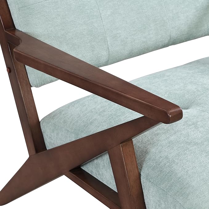 Christopher Knight Home Mid-Century Modern Fabric Upholstered Accent Chair Living Room Wooden Club Chair Cozy Lounge Chair Plush Cushion Comfy Reading Armchair for Bedroom/Home Office Light Blue