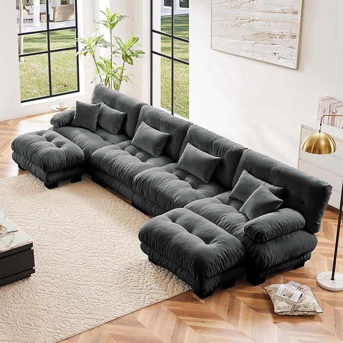 Grey Ottoman for Modular Sectional Sofa Single Sofa Ottoman Seat for Convertible Sectional Chenille Sofa Couch for Living Room Bedroom Apartment