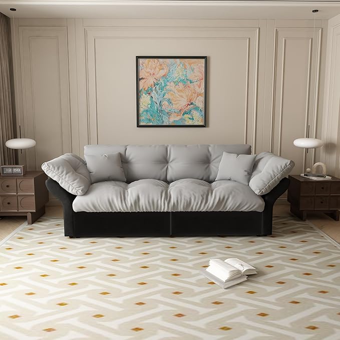 74.8‘’ Velvet Queen Pull Out Sofa Bed with 2 Pillows 3-in-1 Convertible Loveseat Sleeper Sofa Couch with Armrest Space Saving for Living Room Apartment Gray