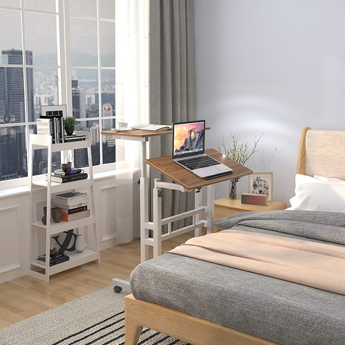 DlandHome Mobile Standing Desk Stand Up Desk Rolling Desk Stand Sit Desk Mobile Computer Desk Adjustable Standing Desk 23.6inches Table Workstation Mobile Desk Cart Tray Oak