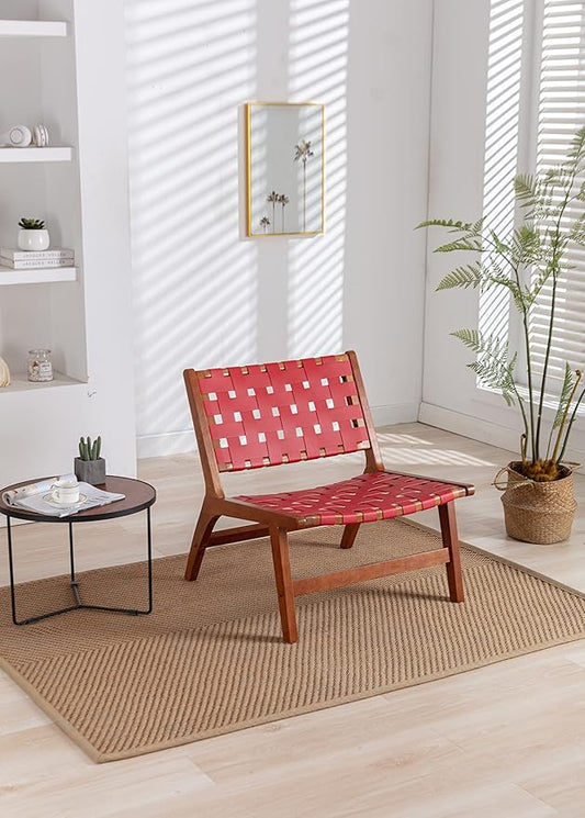 Solid Wood Frame Chair with White Faux Wool. Modern Accent Chair Lounge Chair for Living Room