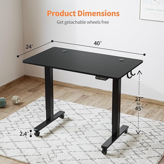 BANTI 40'' Electric Standing DeskAdjustable Height Stand Up DeskSit Stand Home Office Desk Black Top
